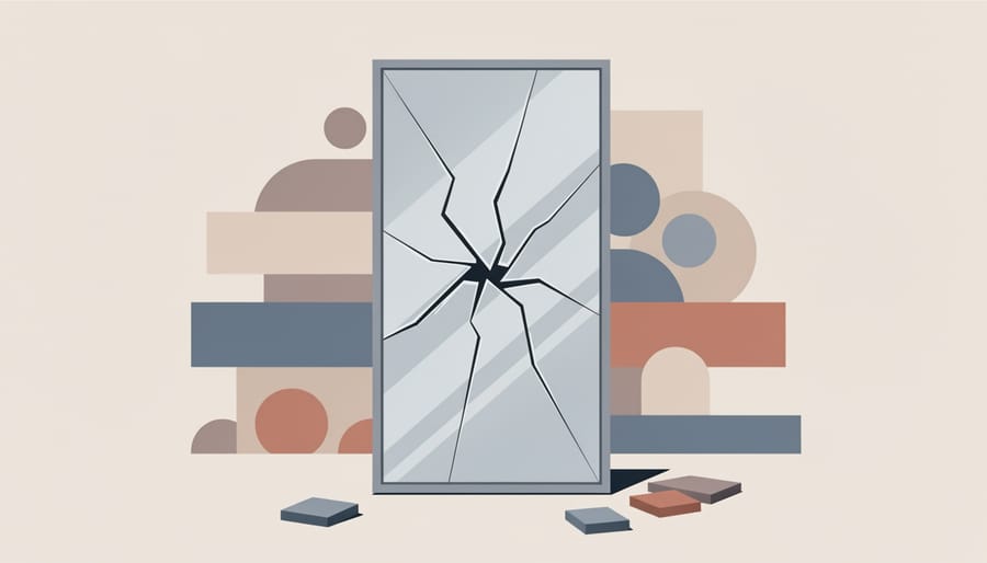 Cracked mirror reflecting a face, symbolizing deconstructing ingrained beliefs